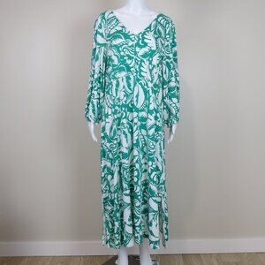SOFT SURROUNDINGS Baru Tropical Midi Dress SIZE Large Green White Stretch